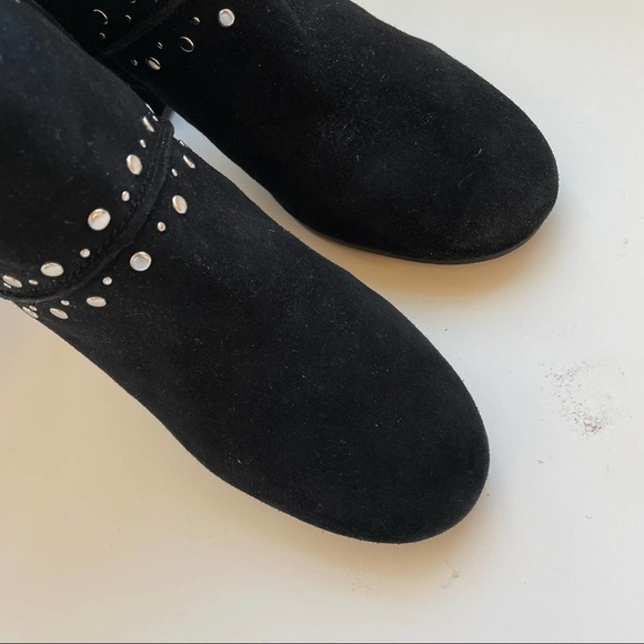 Sam Edelman Black Suede Chandler Round Disc Studs Block Heel Ankle Boots 9 - Picture 4 of 6